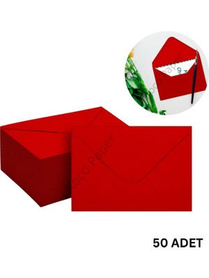 Roco Paper Co. 50 Adet Kırmızı Davetiye Zarfı, Dayanıklı Mat Tebrik Kartı ve Mektup Zarfı Seti, 13X18 cm - 140 gr