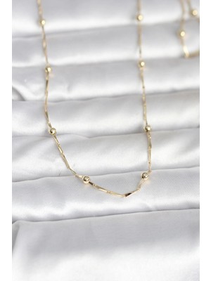 Uravas Store cm 14K Gold Renk Kesme Çubuk Zincir Topçuklu Model 60 cm Kadın Kolye