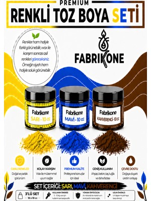 Fabrikone 3'lü Set Premium Parafin Soya Wax Toz Mum Boyası Hobi Seti - 10 cc (Sarı, Mavi, Kahverengi) BKFAB3SRMKH10G