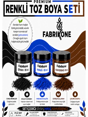 Fabrikone 3'lü Set Premium Parafin Soya Wax Toz Mum Boyası Hobi Seti - 10 cc (Siyah, Mavi, Kahverengi) BKFAB3SMKH10G