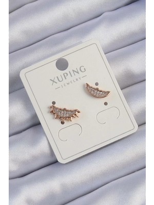 Uravas Store Xuping Rose Renk Zirkon Taşlı Ay ve Güneş Tasarımlı Küpe - TJ-BKP9429