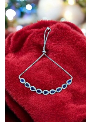 Moda Gümüş 925 Ayar Gümüş Safir Taşlı Su Yolu Asansör Bileklik