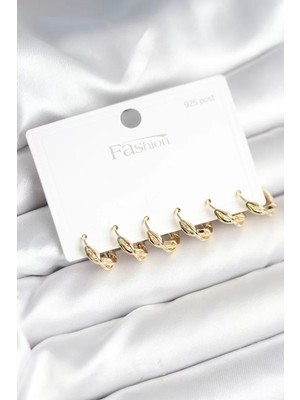 Uravas Store Gold Renk Pirinç Sarmal Model 925 Ayar Gümüş Çivili Kadın Küpe Seti - TJ-BKP11265