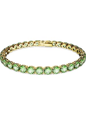 Swarovski Matrix Tennis Bileklik Round Cut Yeşil Sari Altin Rengi Kaplama M