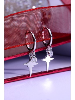 Innuendo Jewelry 925 Ayar Gümüş Kutup Yıldızı Figürlü Sallantılı Küpe Kadın