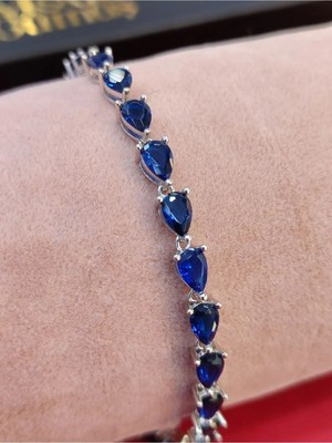 Moda Gümüş 925 Ayar Gümüş Safir Zirkon Taşlı Su Yolu Kadın Bileklik