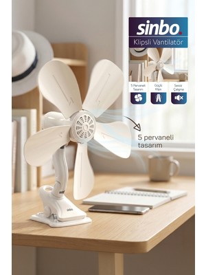 Sinbo SF-7707 Klipsli Vantilatör 10W 5 Kanatlı Mini Fan Sessiz Taşınabilir Fan