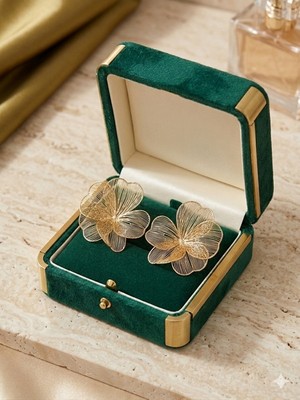Gmn Collection Tasarım Gold Renk Büyük Çiçek Şekilli Telkari Küpe