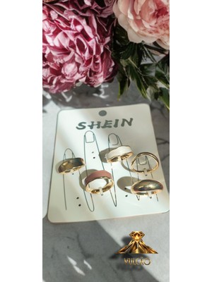 Vulcao 5li Gold Zarif Yüzük Set
