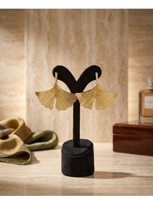Gmn Collection Ginkgo Yaprağı Modeli Gold Renk Kadın Küpe