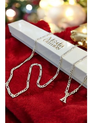 Moda Gümüş 925 Ayar Gümüş 3 mm Figaro Harfli Bileklik ve Kolye Set-Kişiye Özel Harfli Tasarım