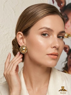 Vulcao Şık Gold Renk Oval Küpe