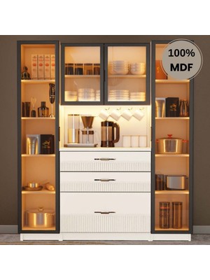 Comiet Menekşe Mdf Kahve Köşesi Dolabı Çekmeceli Işıklı