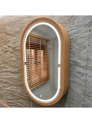 Aypars Atölye 30X53X12 cm 6500K Beyaz Işıklı LED Dimmable Banyo Aynası Dolaplı – Modern Duvar Tipi Oval Tasarım (Tik)