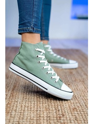 Ymn Ayakkabı Mint Yeşili Uzun Keten Spor Ayakkabı, Bilekli Unisex Sneaker