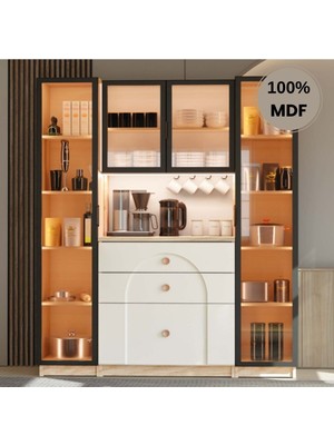 Comiet Papatya Mdf Kahve Köşesi Dolabı Çekmeceli Işıklı