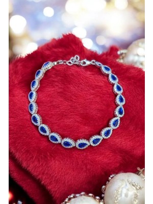 Moda Gümüş 925 Ayar Gümüş Safir Taşlı Su Yolu Kadın Bileklik