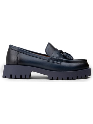 Deery Kadın Hakiki Deri Lacivert Püsküllü Loafer - 02035ZLCVC03