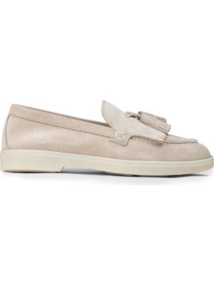 Deery Kadın Hakiki Süet Gri Püsküllü Loafer - 02042ZGRIC01