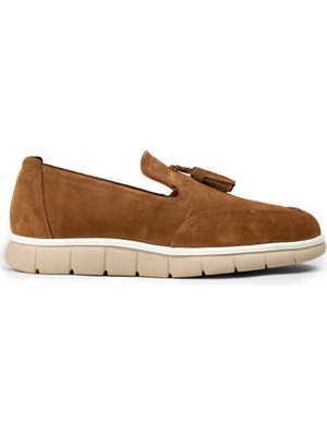 Deery Erkek Hakiki Süet Taba Rengi Püsküllü Loafer - 02048MTBAE01