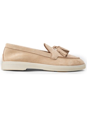 Deery Kadın Hakiki Süet Bej Püsküllü Loafer - 02040ZBEJC01