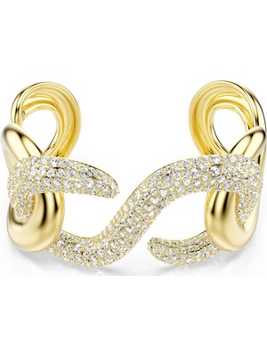Swarovski Dextera Kelepçe Bileklik Yuvarlak Kesim Beyaz Sarı Altın Rengi Kaplama L