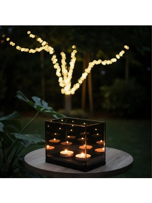 Glow Designing Ahşap Tabanlı Mumluk - Iki Mumlu Sonsuzluk Efektli Aynalı Mumluk - Hediye Mum Gönderilmektedir.
