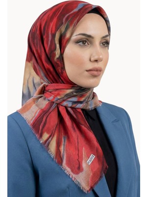 Hadiora Kadın Nar Çiçeği Bordo Soyut Desenli Pamuklu Flamlı Eşarp