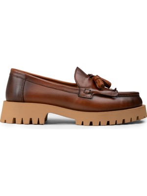 Deery Kadın Hakiki Deri Taba Renkli Püsküllü Loafer - 02033ZTBAC02