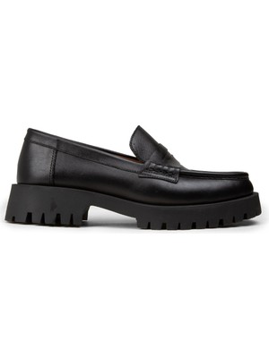 Deery Kadın Hakiki Deri Siyah Loafer Ayakkabı - 02034ZSYHC02