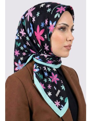 Hadiora Lady Coco Kadın Siyah  Çiçek Desenli Organik Pamuk Soft Eşarp