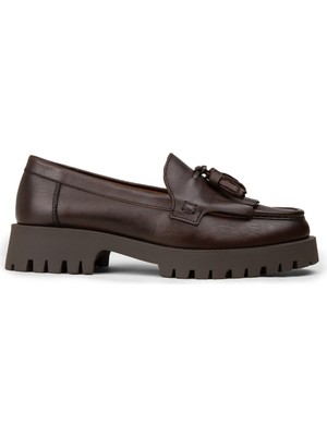 Deery Kadın Hakiki Deri Kahverengi Püsküllü Loafer - 02033ZKHVC03