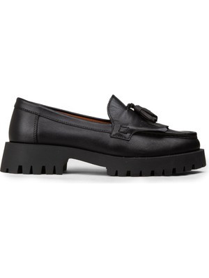 Deery Kadın Hakiki Süet Siyah Loafer Ayakkabı - 02033ZSYHC02