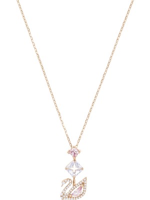 Swarovski Dazzling Swan Y Kolye Pembe Pembe Altin Rengi Kaplama