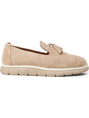 Deery Erkek Süet Bej Püsküllü Loafer Ayakkabı - 02048MBEJE01