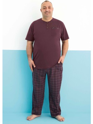 Aydoğan Büyük Beden Erkek Kısa Kol Süprem Pamuklu Pijama Takımı 250007 Bordo