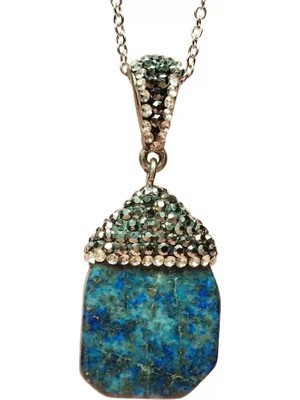 Royaleks Lapis Doğal Taşı Zincirli El Yapımı Kolye Uç: 3 cm Zincir: 20 cm Kutulu
