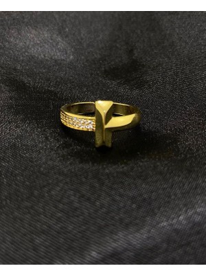 Stainless Stell Zarif Gold Detaylı Yüzük