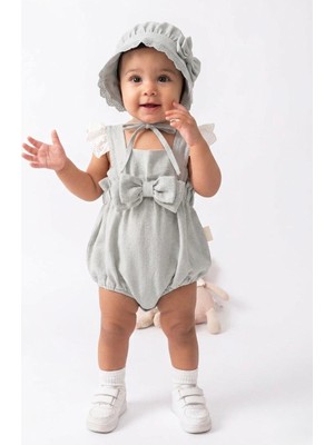 Butik Kız Bebek %100 Pamuklu Waffle Kumaş Şapka Aksesuarlı Tulum