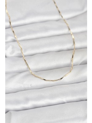Uravas Store Mey Ithalat® cm 14K Gold Renk Çubuk Kesme Zincir Model 60 cm Kadın Kolye