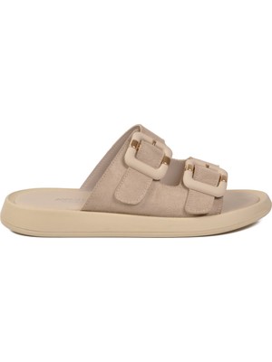 Ayakmod Bej Süet Hafif Slip-On Kadın Terlik 513089 Z