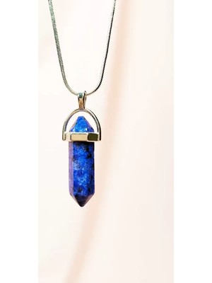 Royaleks Lapis  Lazuli Doğal Taşı Zincirli El Yapımı Tasarımlı Kolye Uç: 3,5 cm Zincir: 20 cm Kutulu