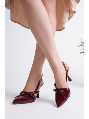 Bulutmod BA04605 Kadın Bordo Çapraz Iki Tokalı Klasik 8 cm Topuklu Ayakkabı - 38