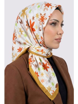 Hadiora Lady Coco Kadın Beyaz Çok Renkli Papatya Desenli Organik Pamuk Soft Eşarp