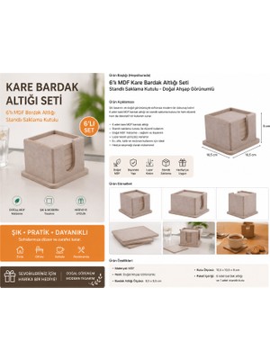 Art Elegant Kare Ahşap Mdf Bardak Altlığı 6 lı