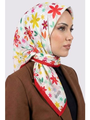 Hadiora Lady Coco Kadın Beyaz Çok Renkli Papatya Desenli Organik Pamuk Soft Eşarp