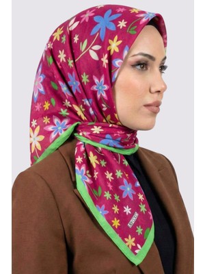 Hadiora Lady Coco Kadın Fuşya Çok Renkli Papatya Desenli Organik Pamuk Soft Eşarp