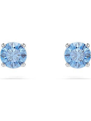 Swarovski Stilla Attract Düğme Küpe Yuvarlak Kesim Mavi Rodyum Kaplama