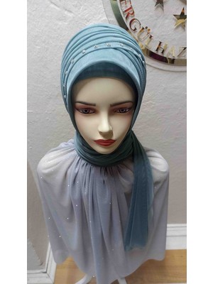 Ergül Hazır Duvak Simsiz Mint Yeşili Nuray Hazir Turban,hazır Duvak,hazır Şal,abiye Şal, Düğün,sünnet,mezuniyet