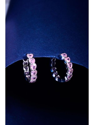 Innuendo Jewelry 925 Ayar Gümüş Kalp Taşlı Halka Küpe Kadın